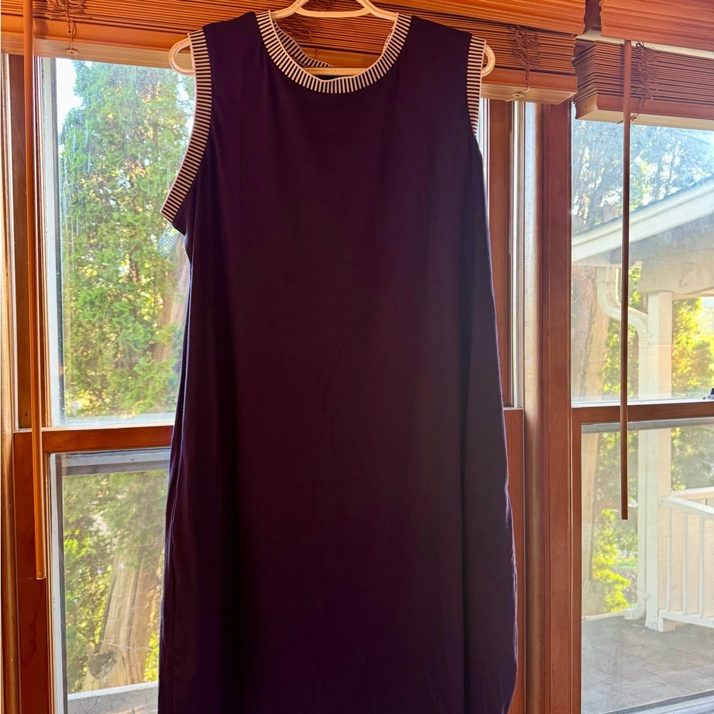 Sleeveless Black Dress with Striped Trim
